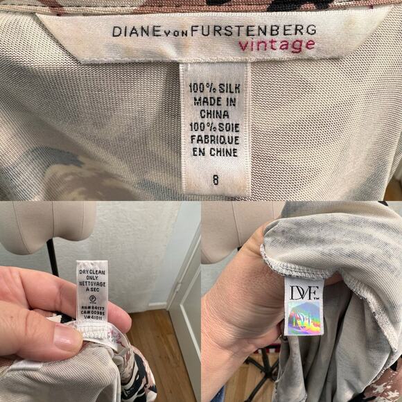 Vintage Diane Von Furstenberg Justin Wrap Dress Cream Silk Preppy Work Size 8 - Picture 11 of 12
